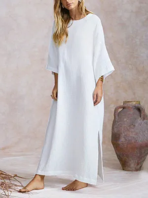 Loose Batwing Long Shirt Split Hem Jumpers Kaftan Women Maxi Dress