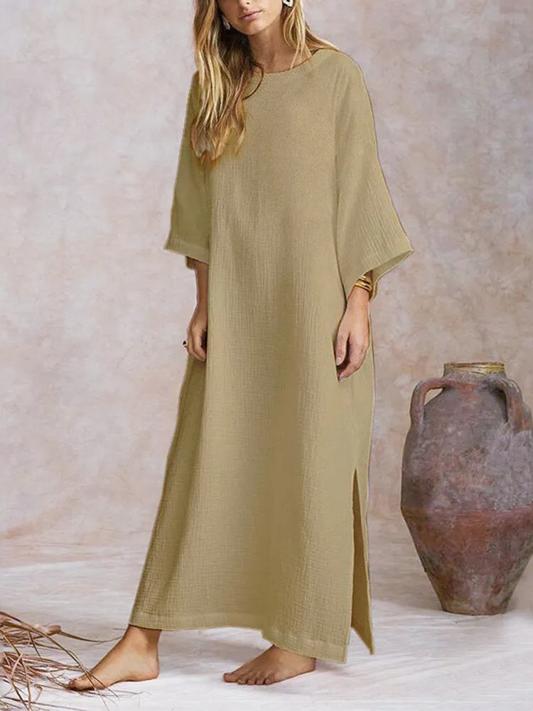 Loose Batwing Long Shirt Split Hem Jumpers Kaftan Women Maxi Dress