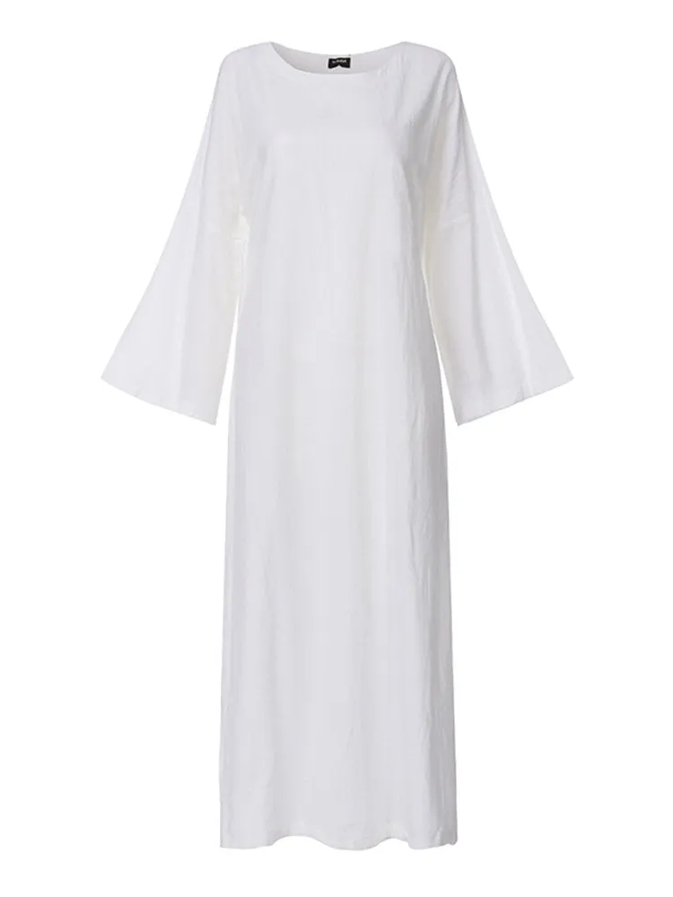 Loose Batwing Long Shirt Split Hem Jumpers Kaftan Women Maxi Dress