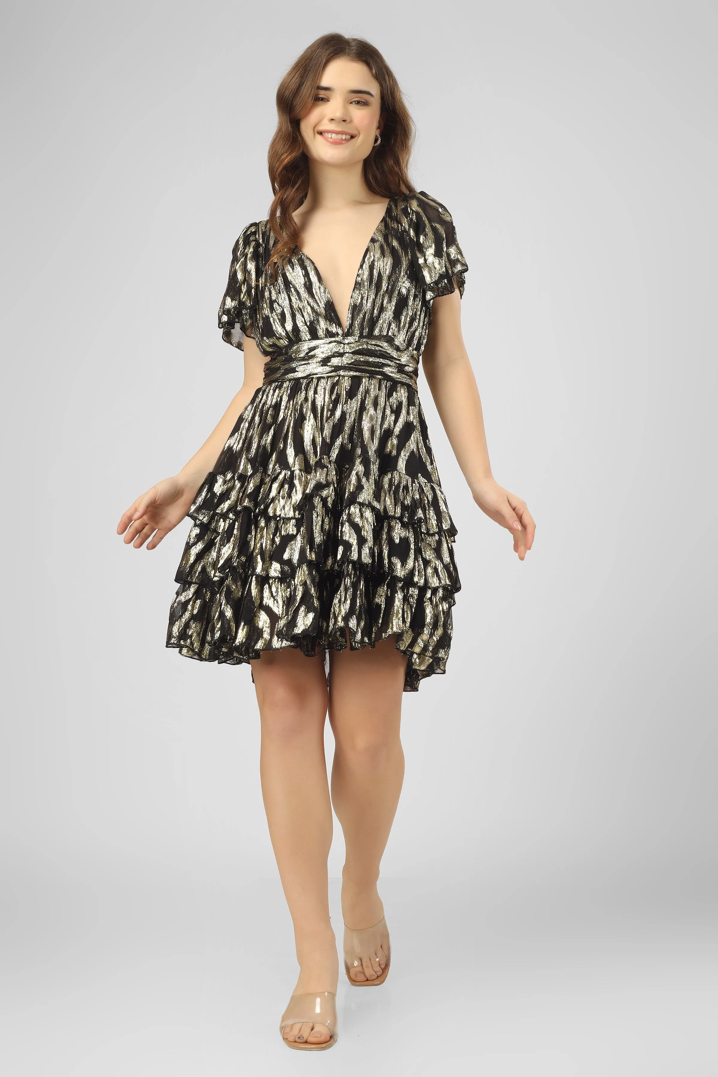 Madison Black Metallic Printed Mini Dress