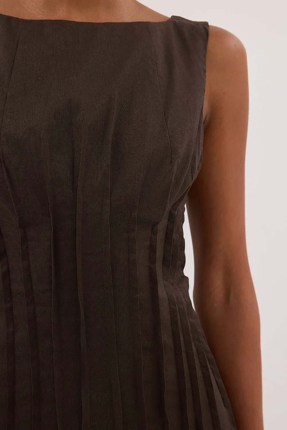 MANA BITTER CHOC LINEN MIDI DRESS