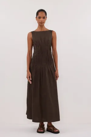 MANA BITTER CHOC LINEN MIDI DRESS
