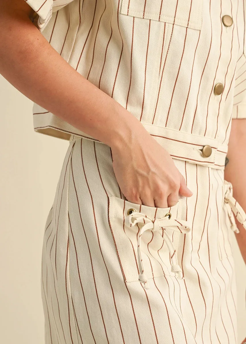 Maris Short Sleeve Striped Jacket - Toffee