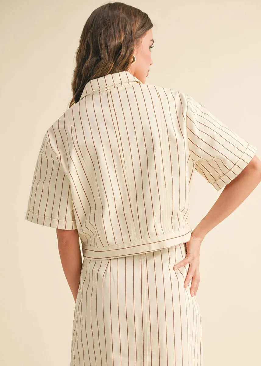 Maris Short Sleeve Striped Jacket - Toffee
