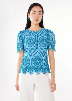 Marty Top Sky Blue Square Eyelet