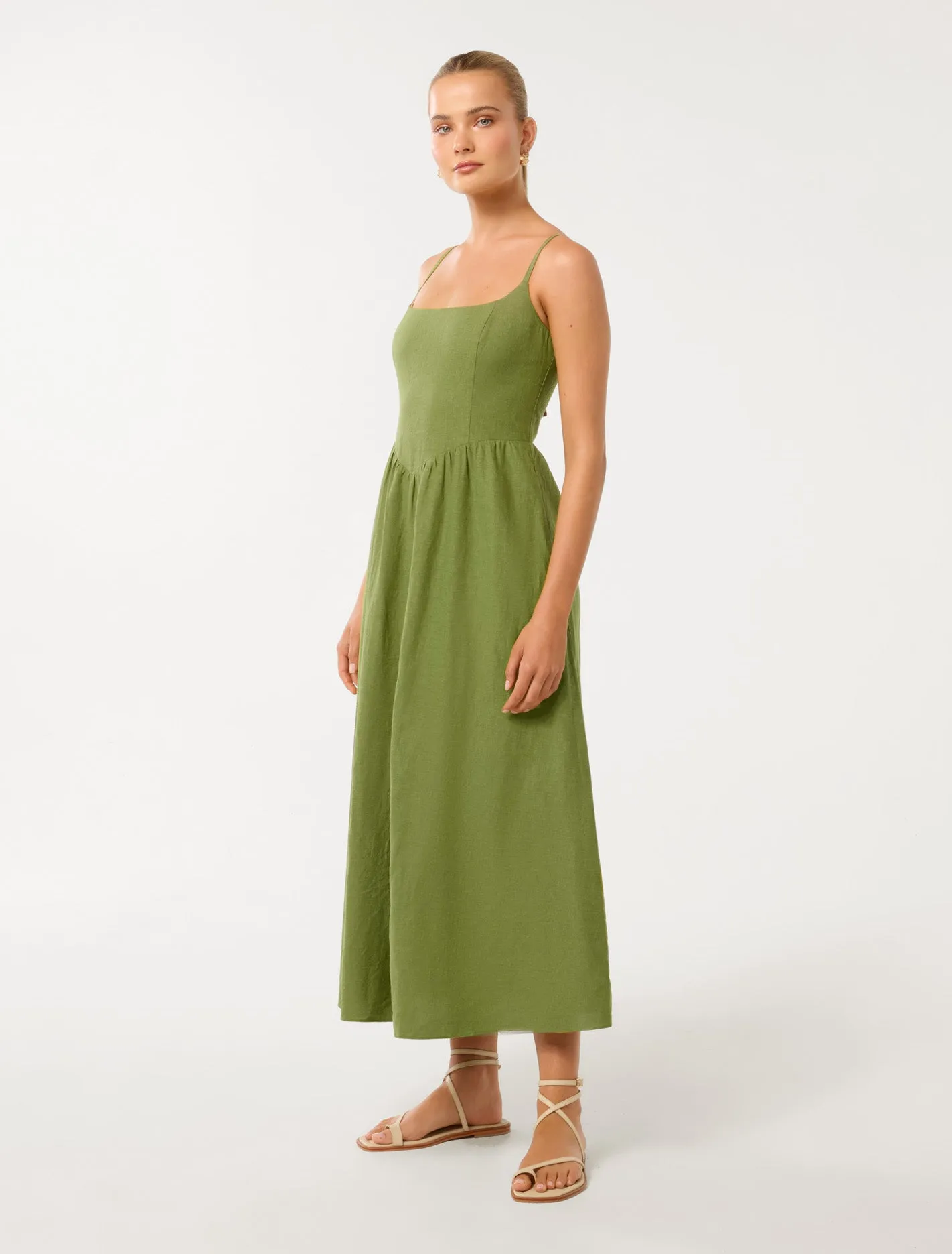 May Linen Square Neck Midi Dress