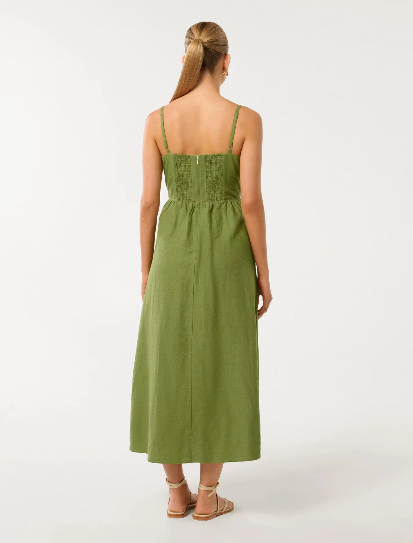 May Linen Square Neck Midi Dress