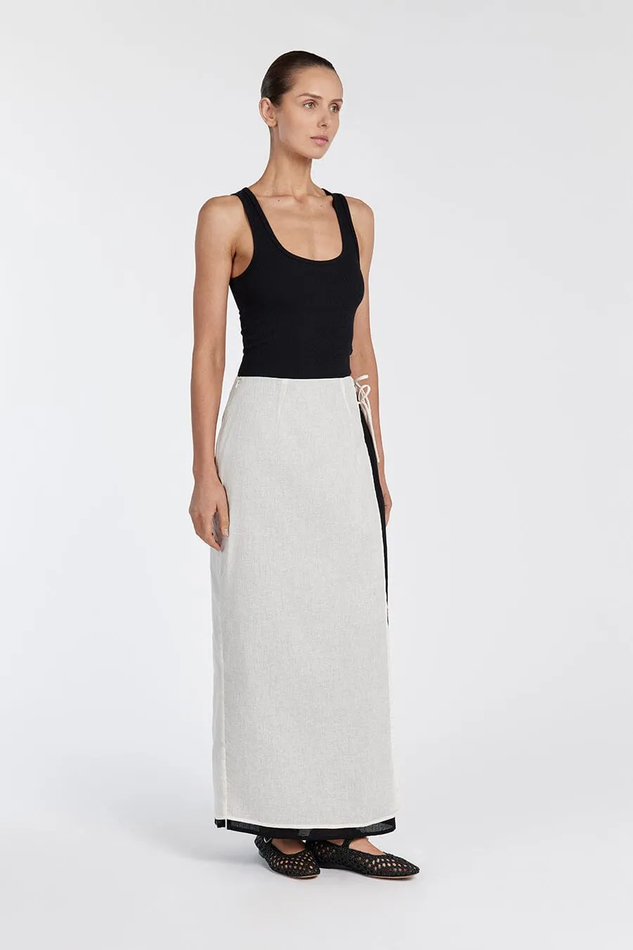 MEGAN CREAM/BLACK WRAP SKIRT