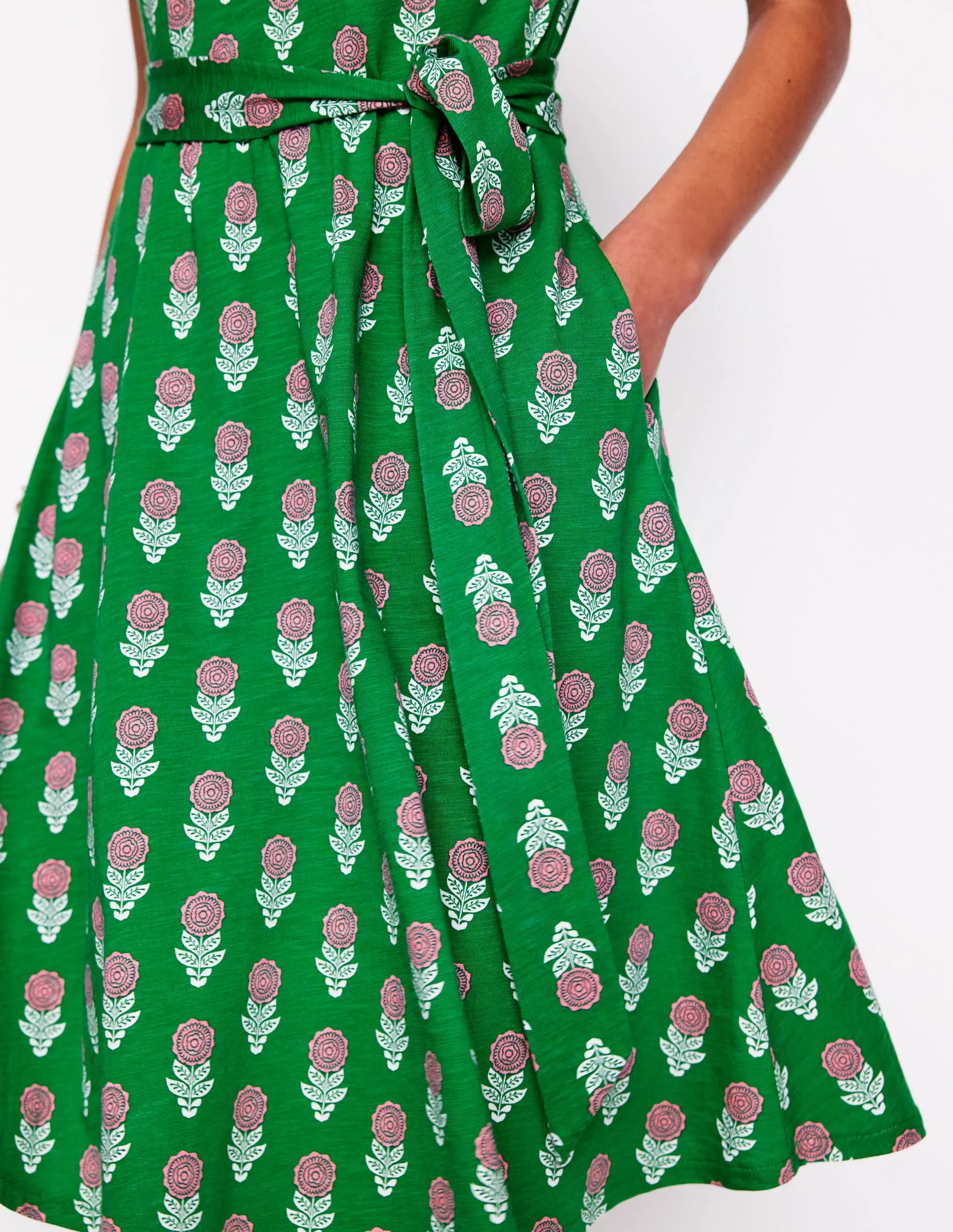Mila Trim Short Jersey Dress-Rich Emerald. Dahila Sprig