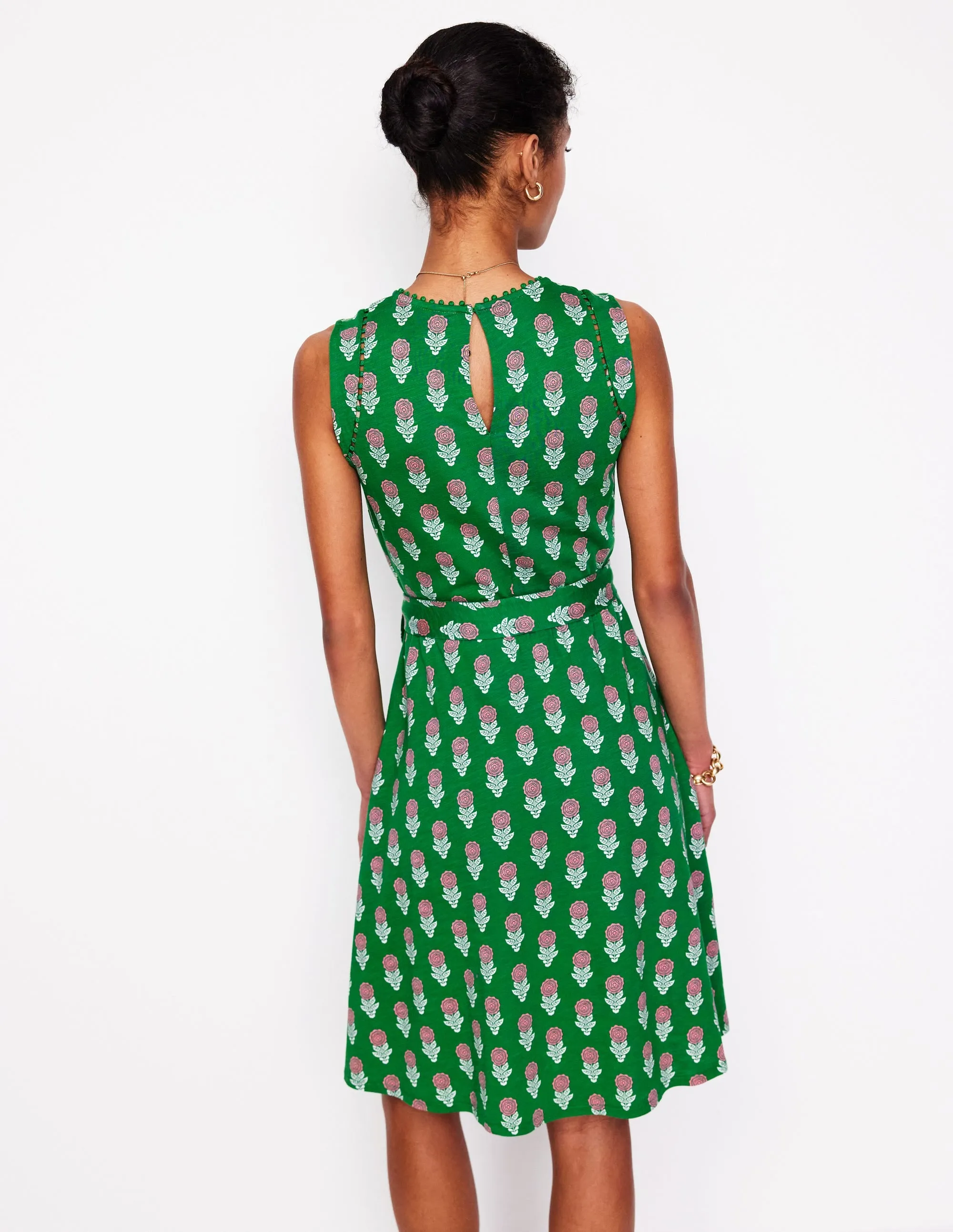 Mila Trim Short Jersey Dress-Rich Emerald. Dahila Sprig