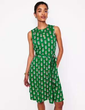 Mila Trim Short Jersey Dress-Rich Emerald. Dahila Sprig