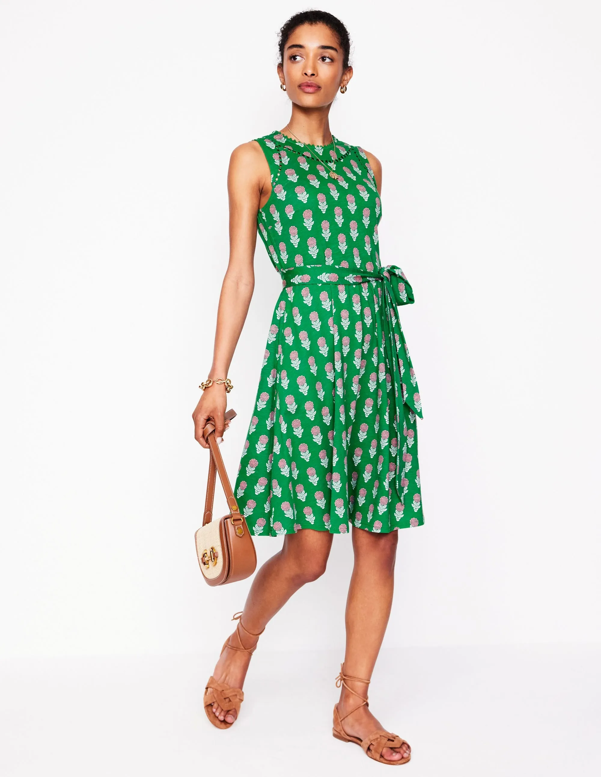 Mila Trim Short Jersey Dress-Rich Emerald. Dahila Sprig