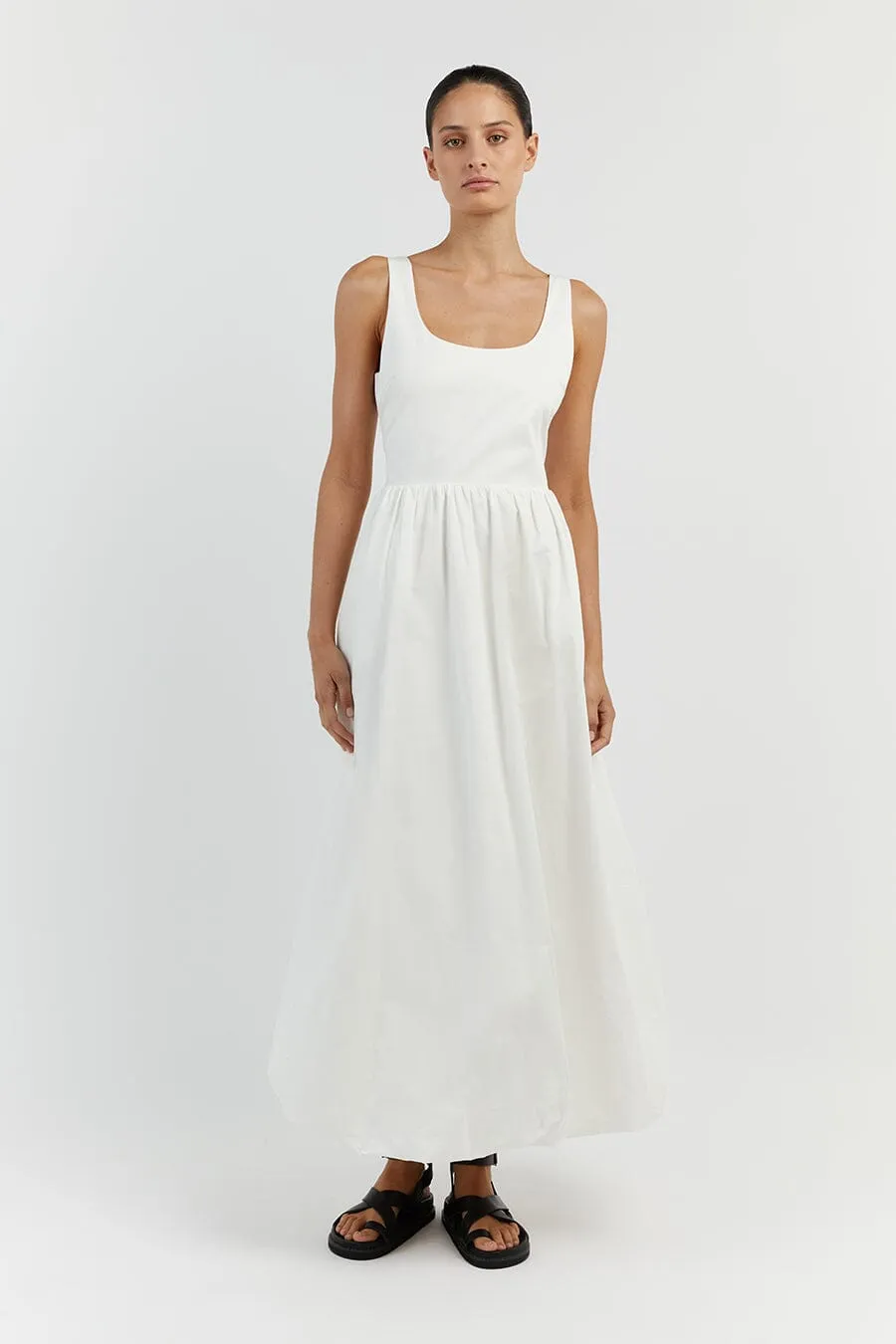 MORGAN WHITE COTTON MIDI DRESS
