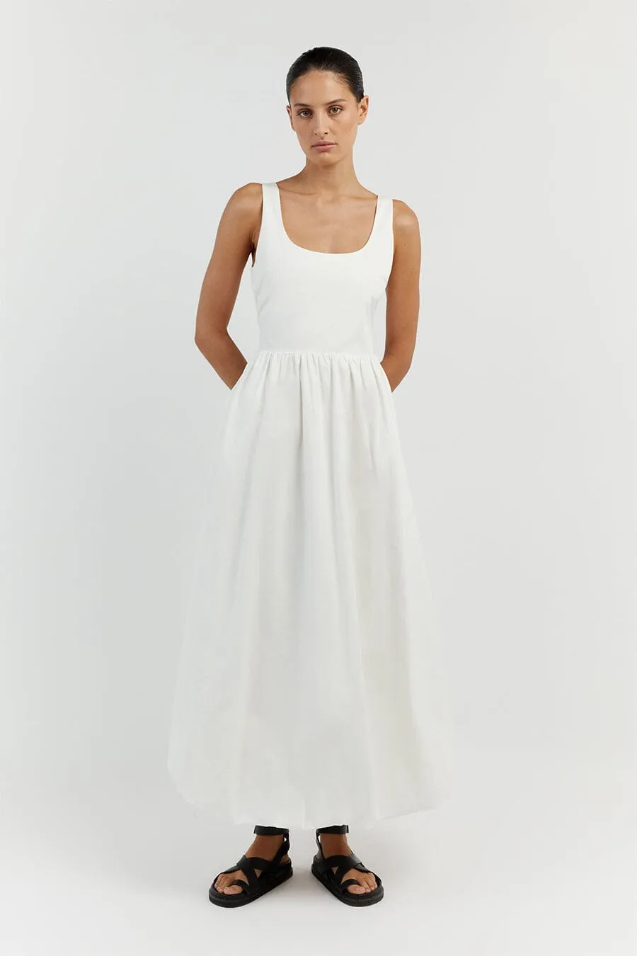 MORGAN WHITE COTTON MIDI DRESS