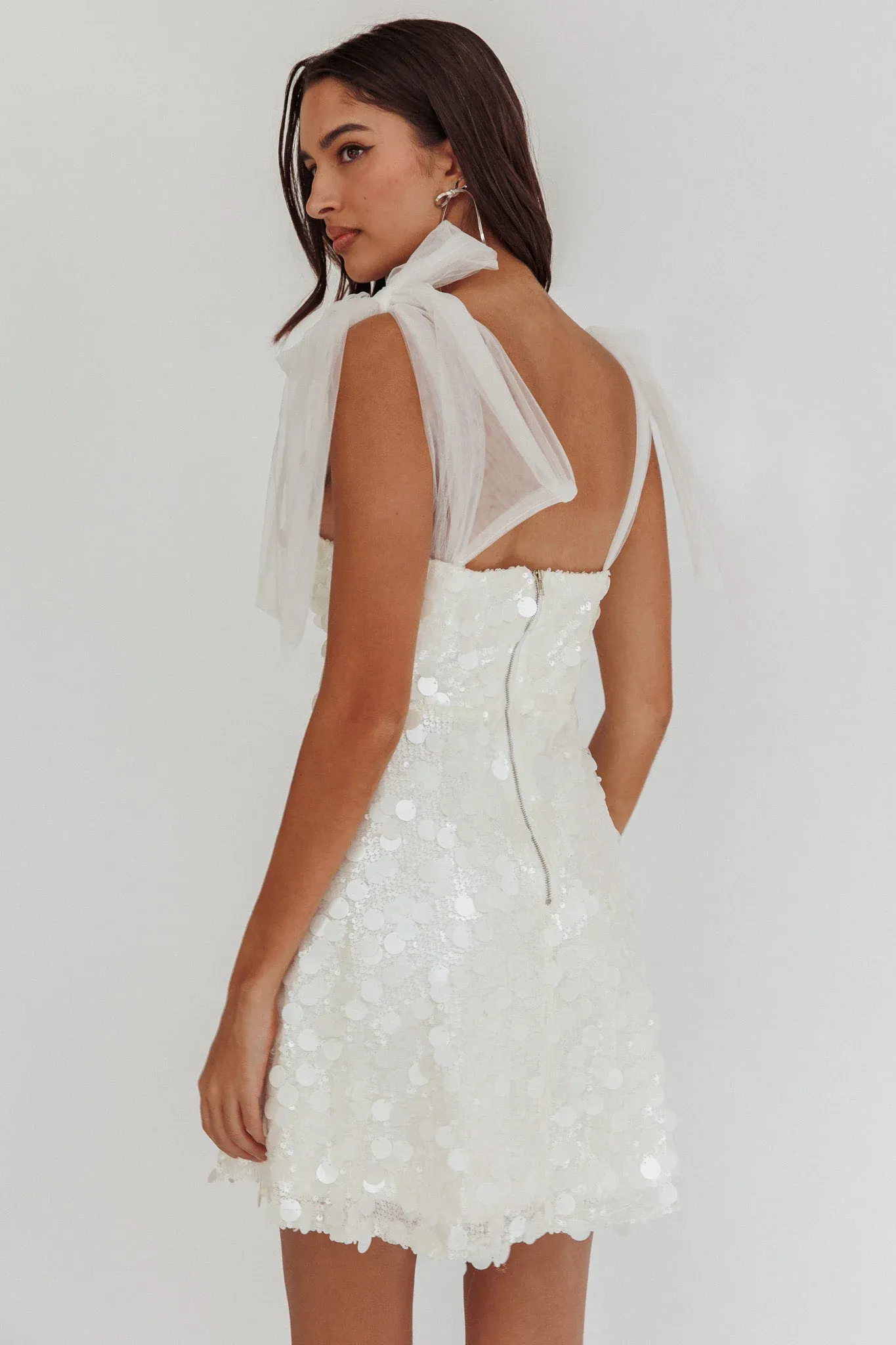 Mykonos Morning Tied Shoulder Sequin Mini Dress White