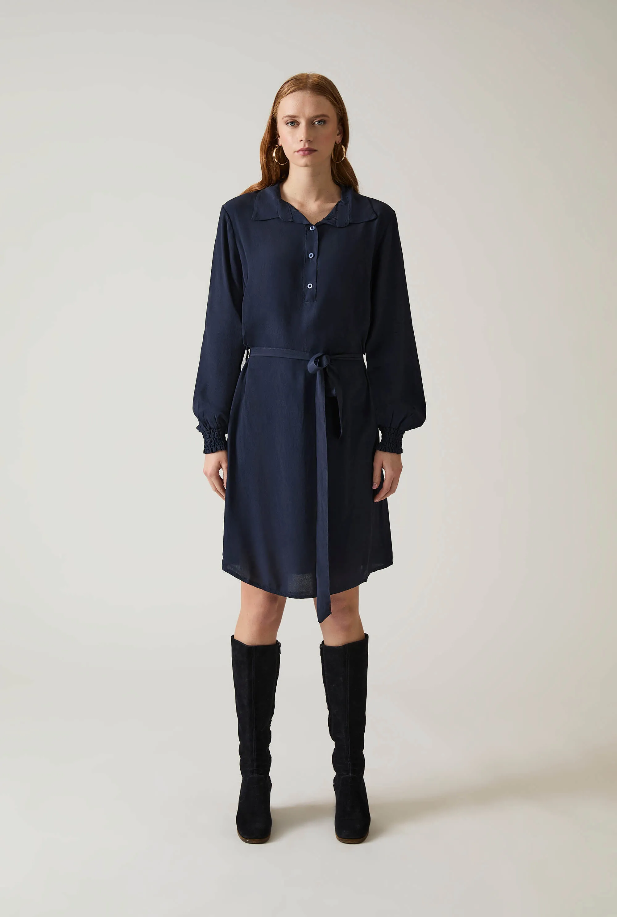 Navy Belted Dress