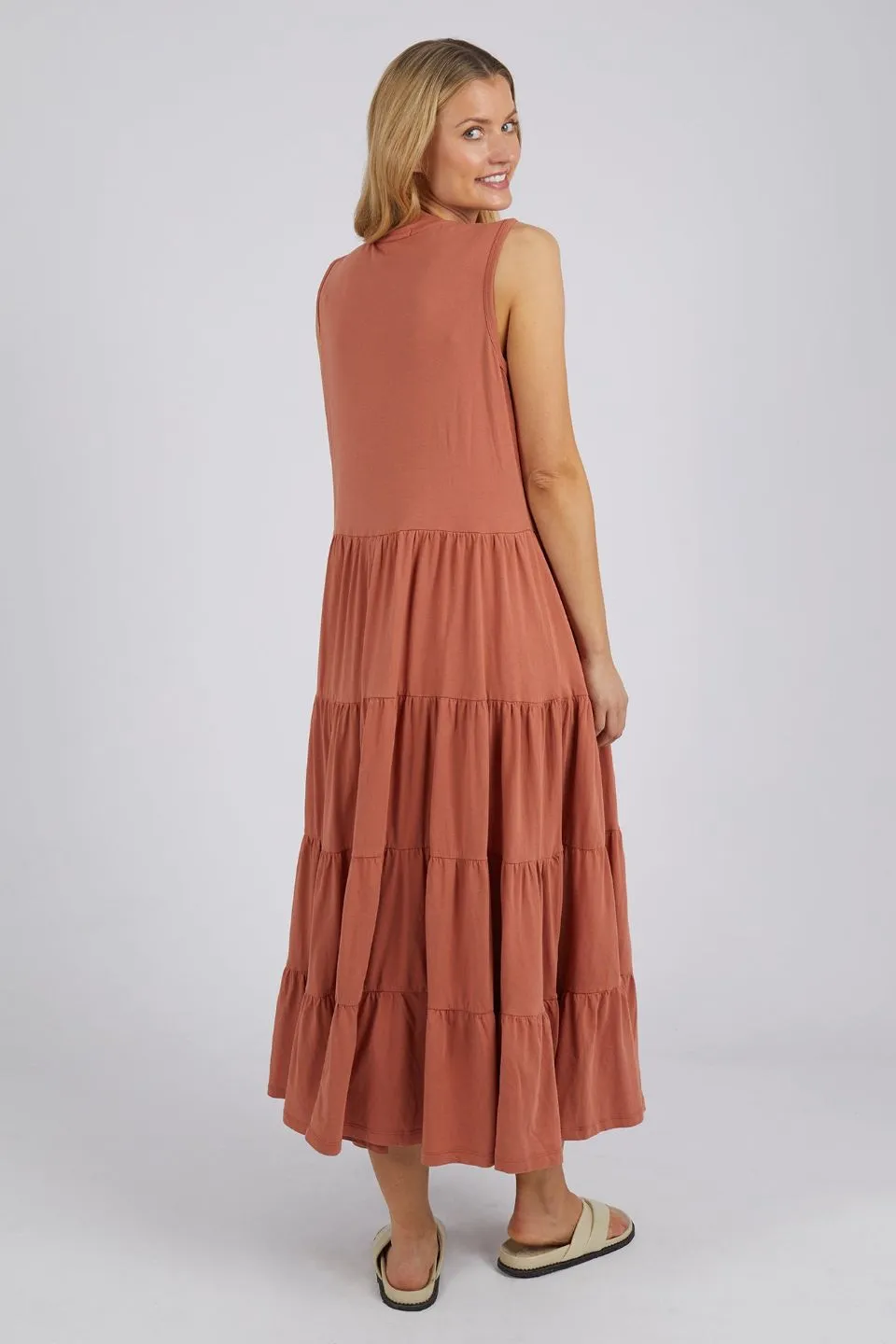 Nebraska Copper Sleeveless Tiered Jersey Midi Dress
