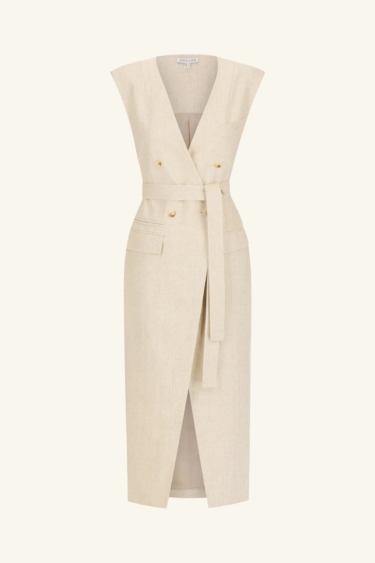 NEWMAN SLEEVELESS BLAZER MIDI DRESS - PARCHMENT