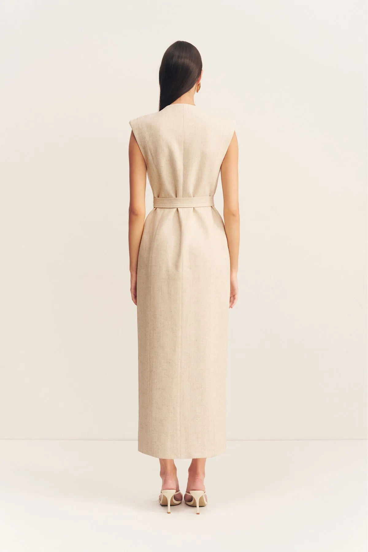 NEWMAN SLEEVELESS BLAZER MIDI DRESS - PARCHMENT