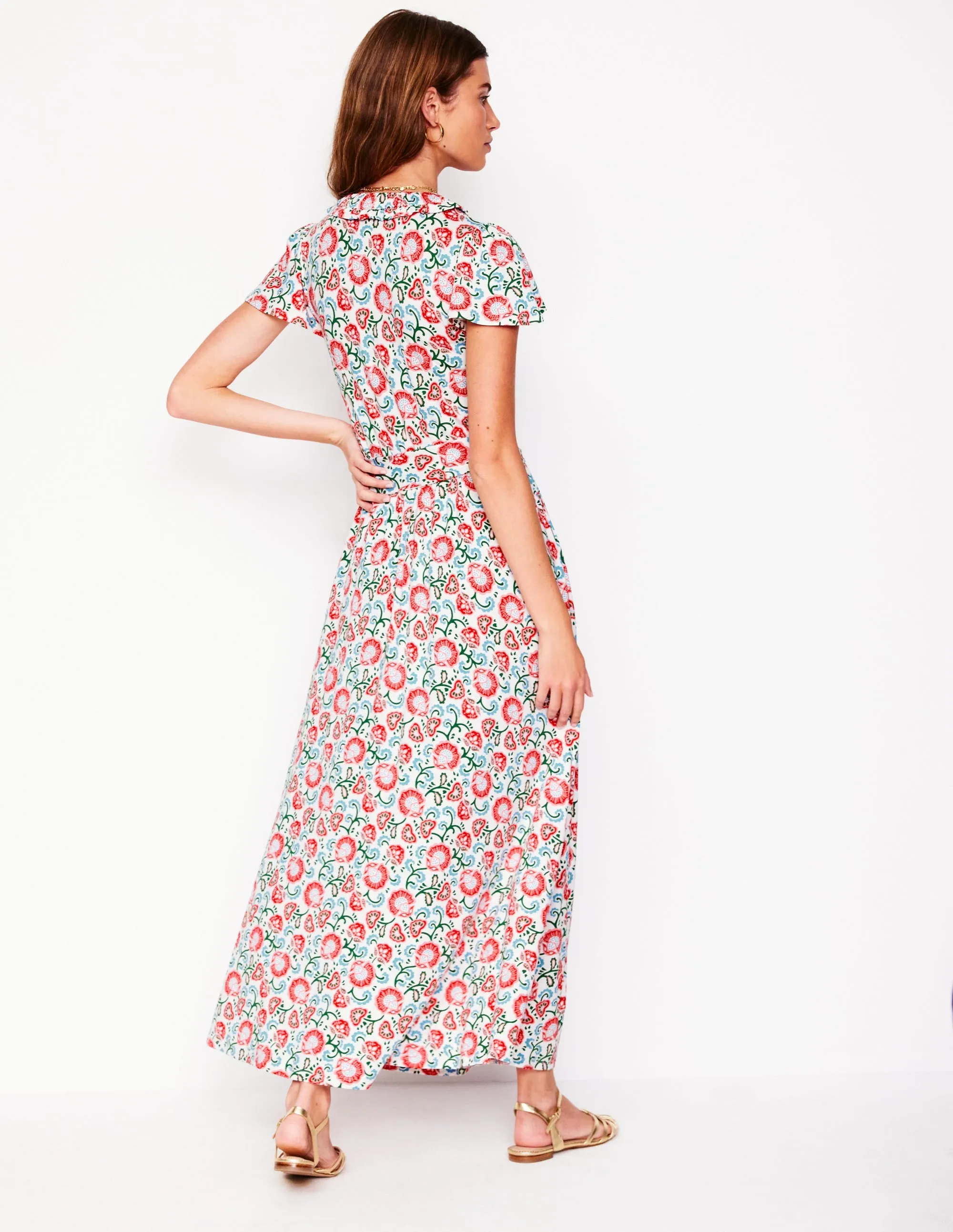 Nicola Jersey Tea Dress-Ivory. Garden Vine