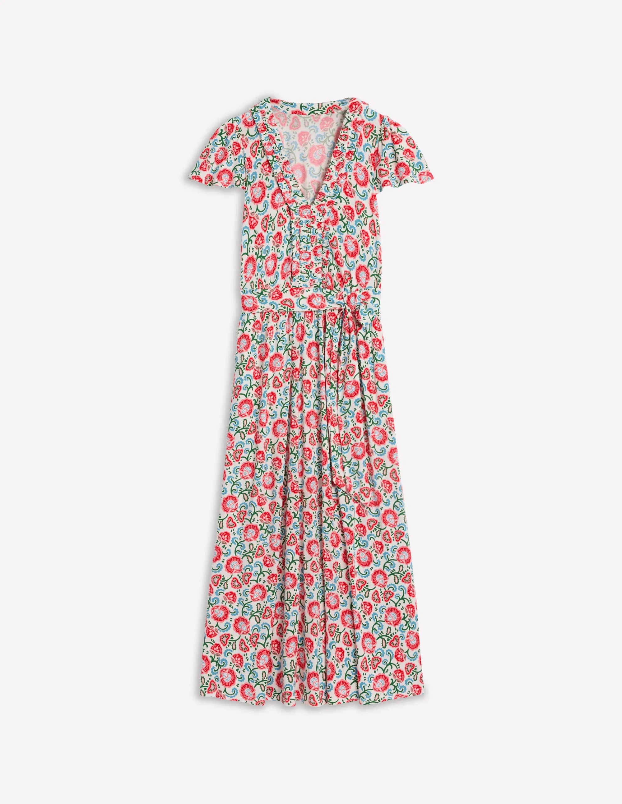 Nicola Jersey Tea Dress-Ivory. Garden Vine