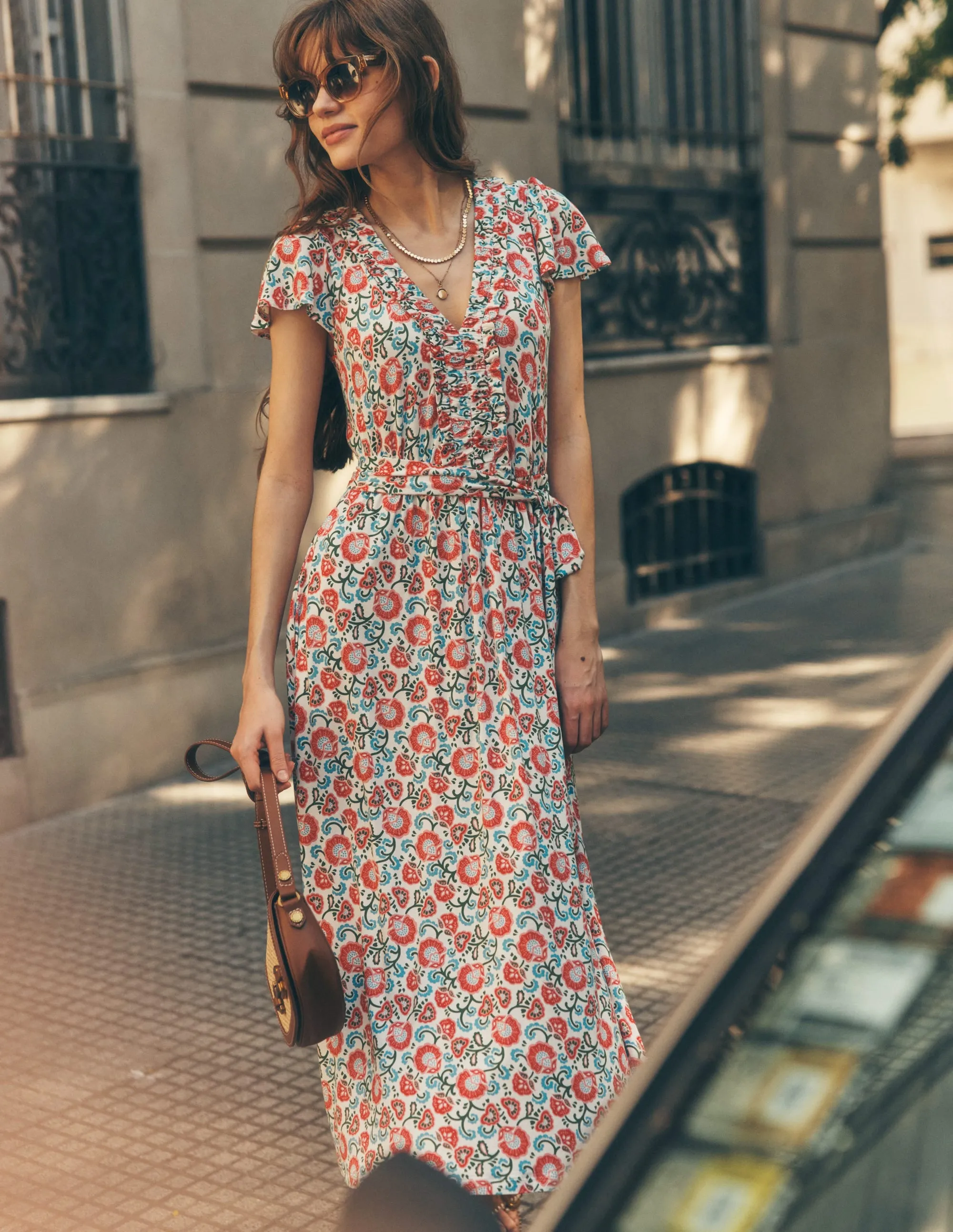 Nicola Jersey Tea Dress-Ivory. Garden Vine