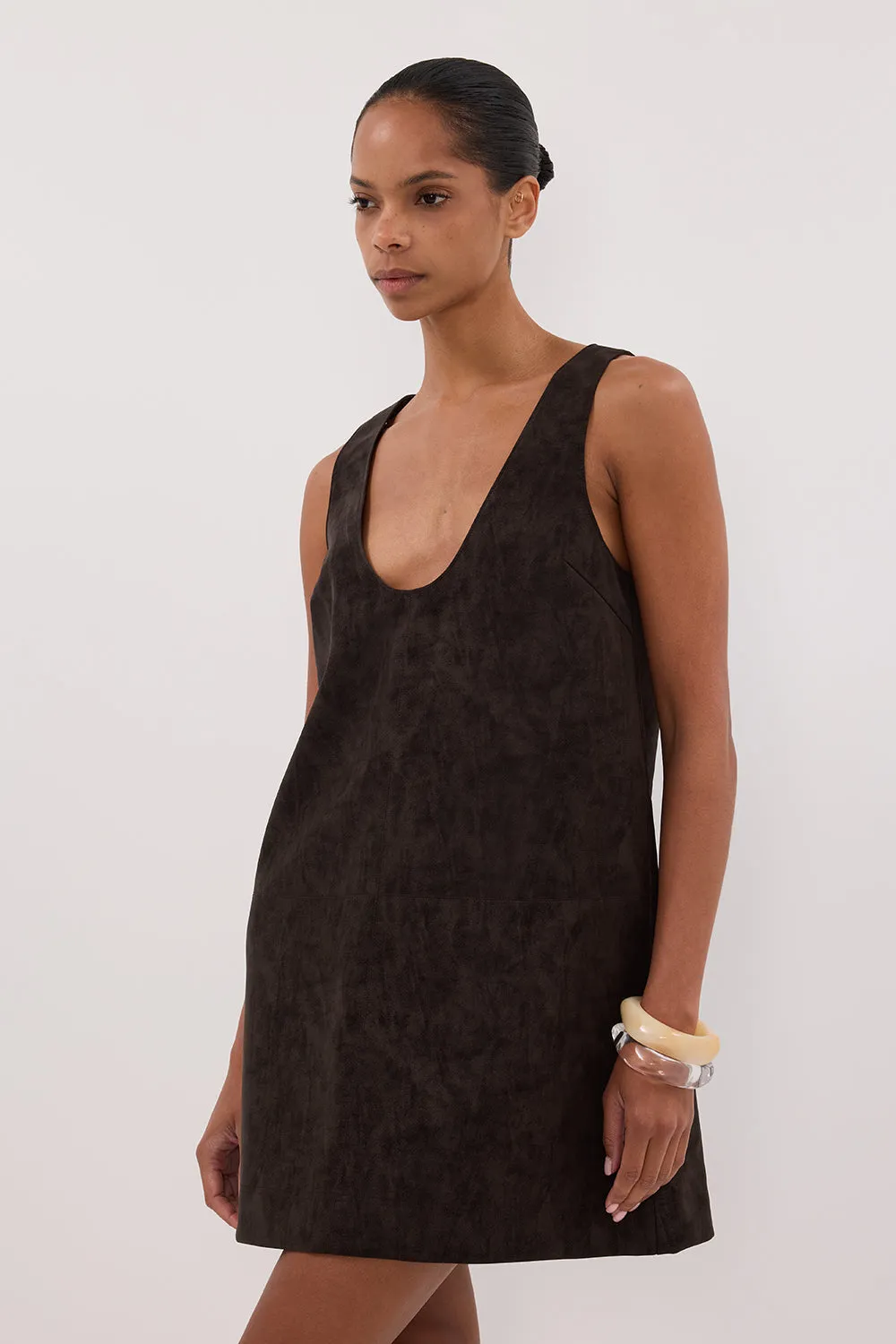 OAKLAND CHOC FAUX SUEDE MINI DRESS