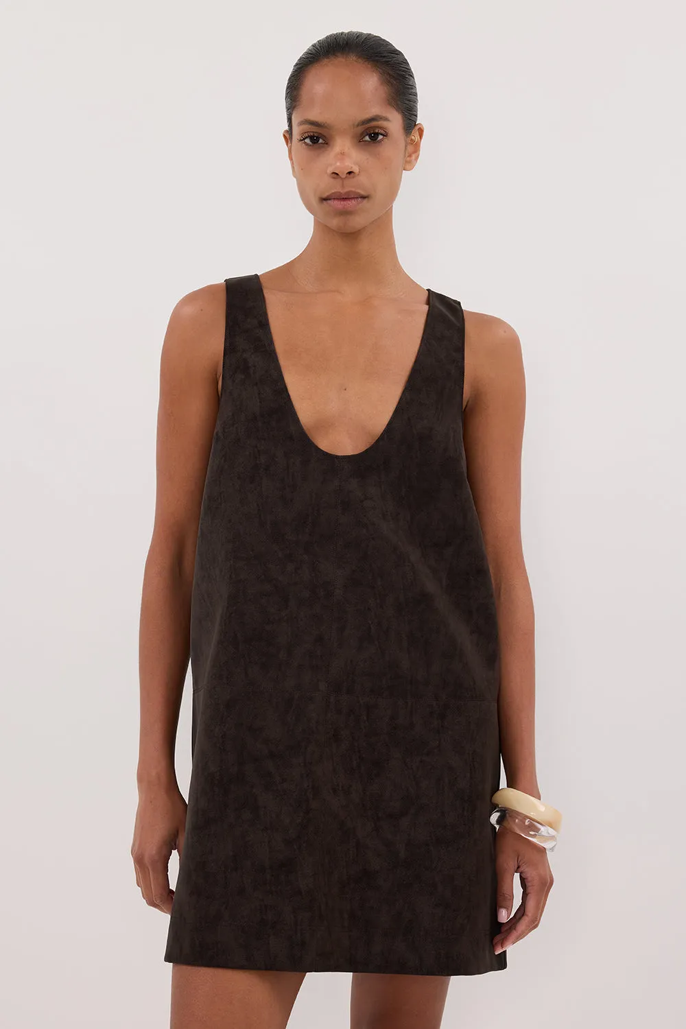 OAKLAND CHOC FAUX SUEDE MINI DRESS