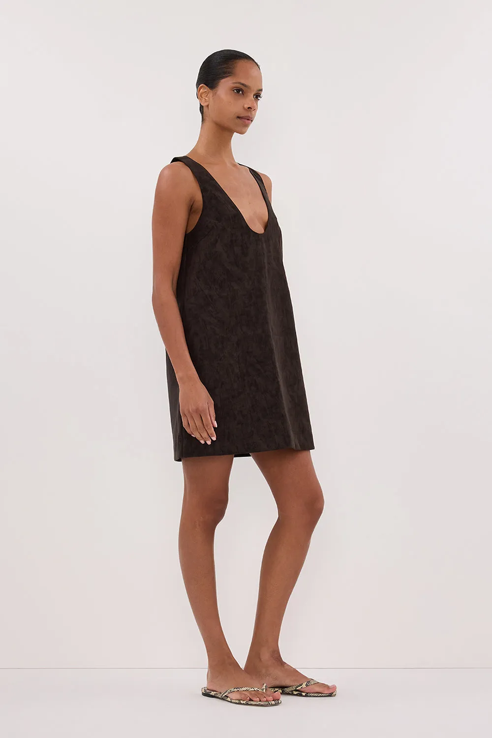 OAKLAND CHOC FAUX SUEDE MINI DRESS