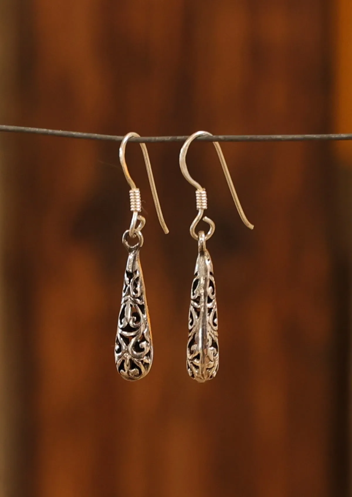 Ornate Silver Drop Earrings