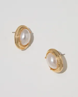 Oval Pearl Stud Earrings