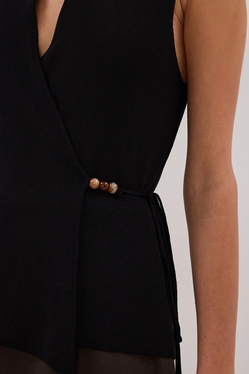 PAULA BLACK WRAP KNIT TOP