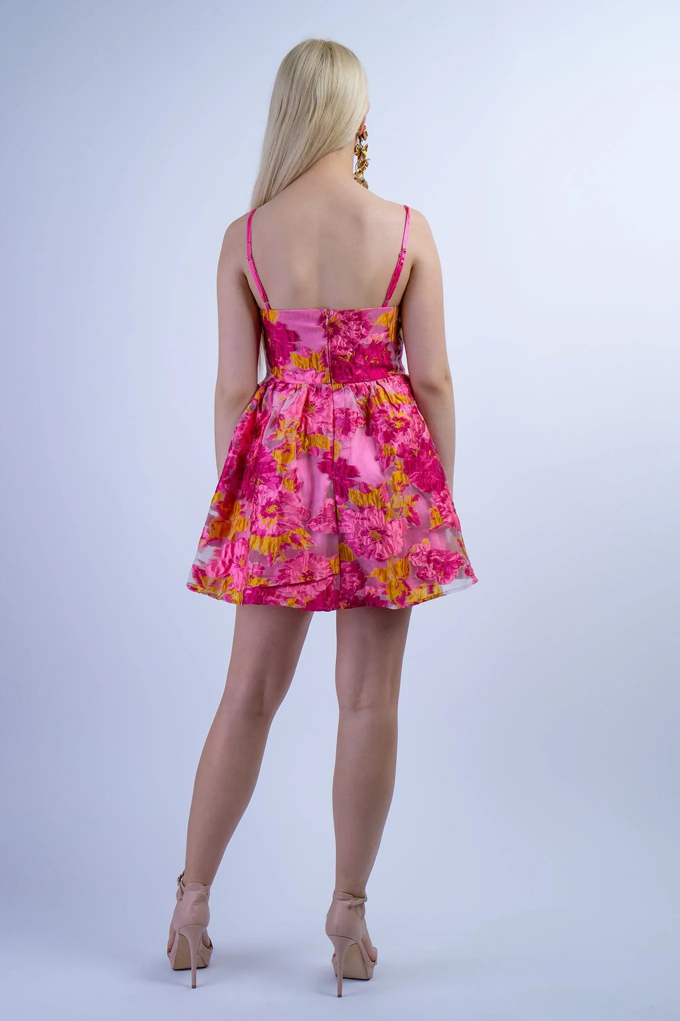 Pink Chartruese Floral Jacquard Dress