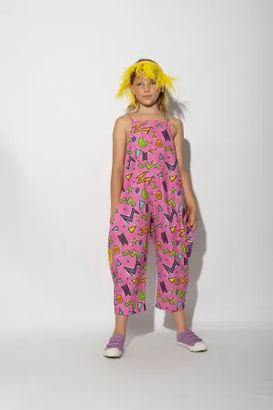 PINK SQUIGGLE PRINT BALLOON JUMPSUIT