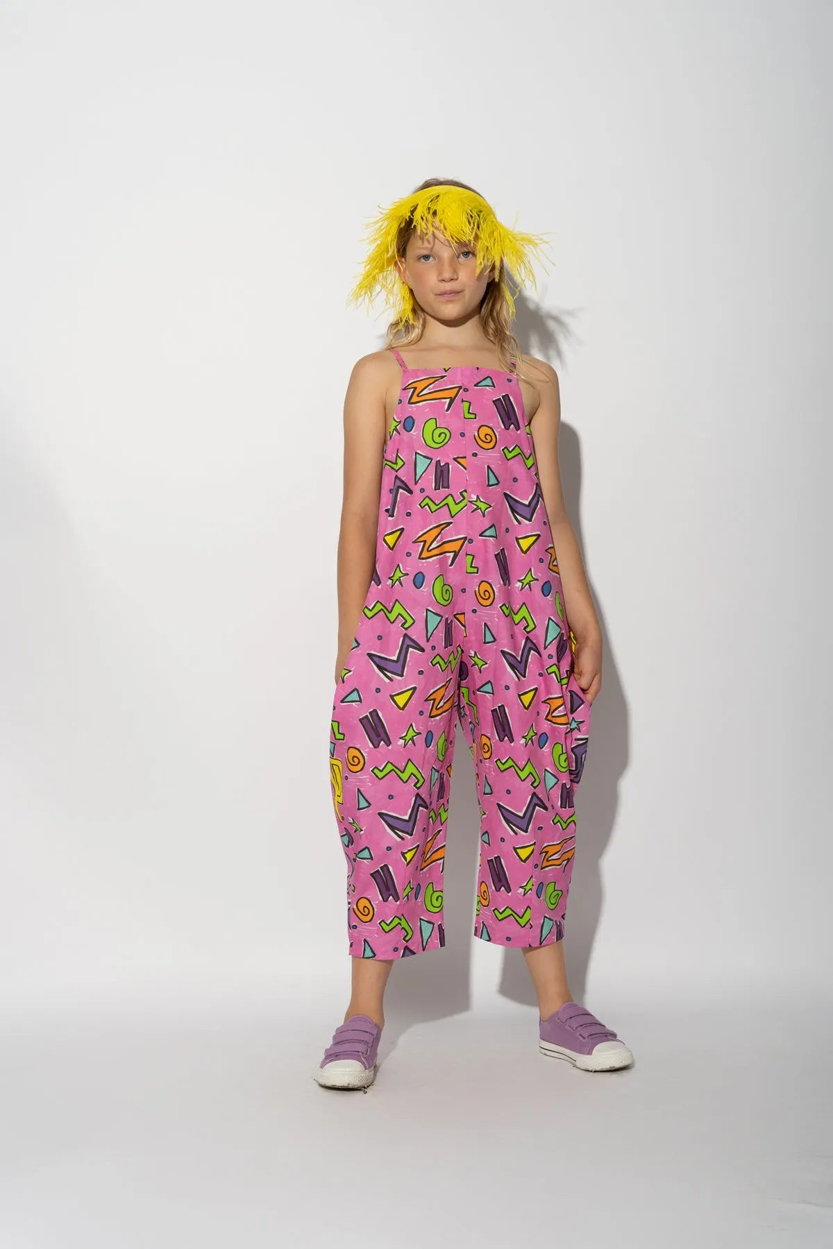 PINK SQUIGGLE PRINT BALLOON JUMPSUIT