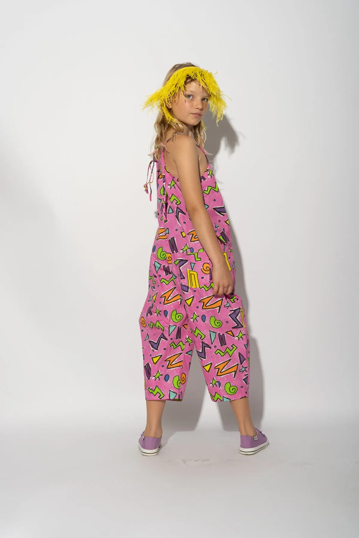 PINK SQUIGGLE PRINT BALLOON JUMPSUIT