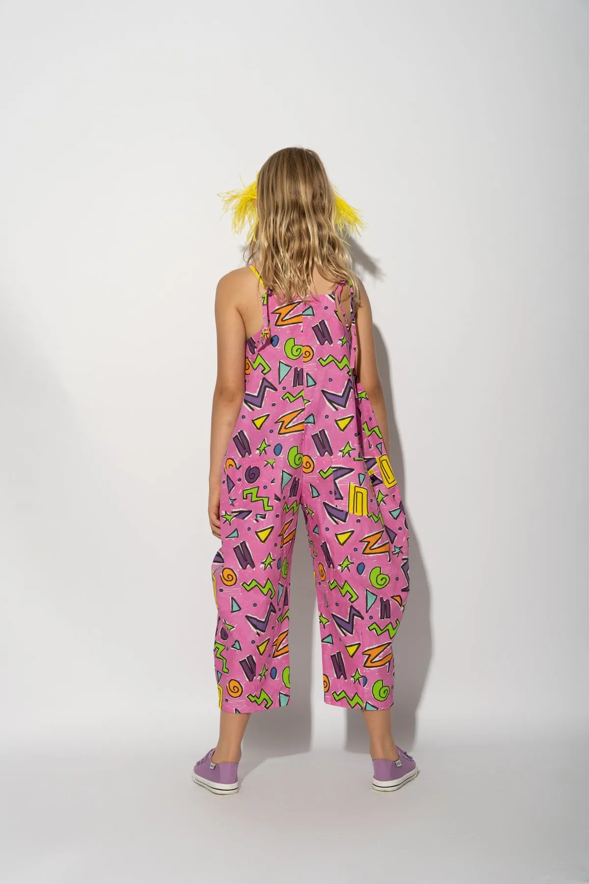 PINK SQUIGGLE PRINT BALLOON JUMPSUIT