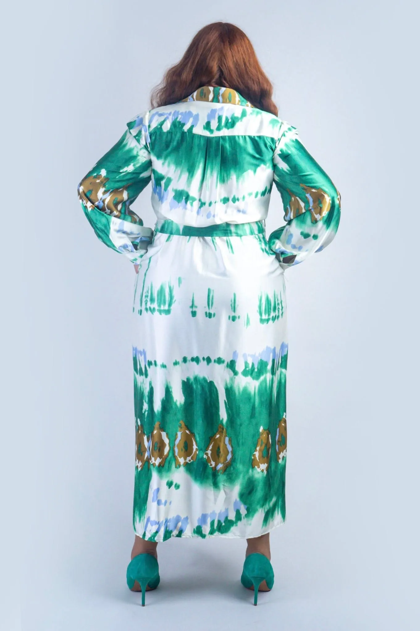 Plus Green Watercolor Maxi Shirt Dress