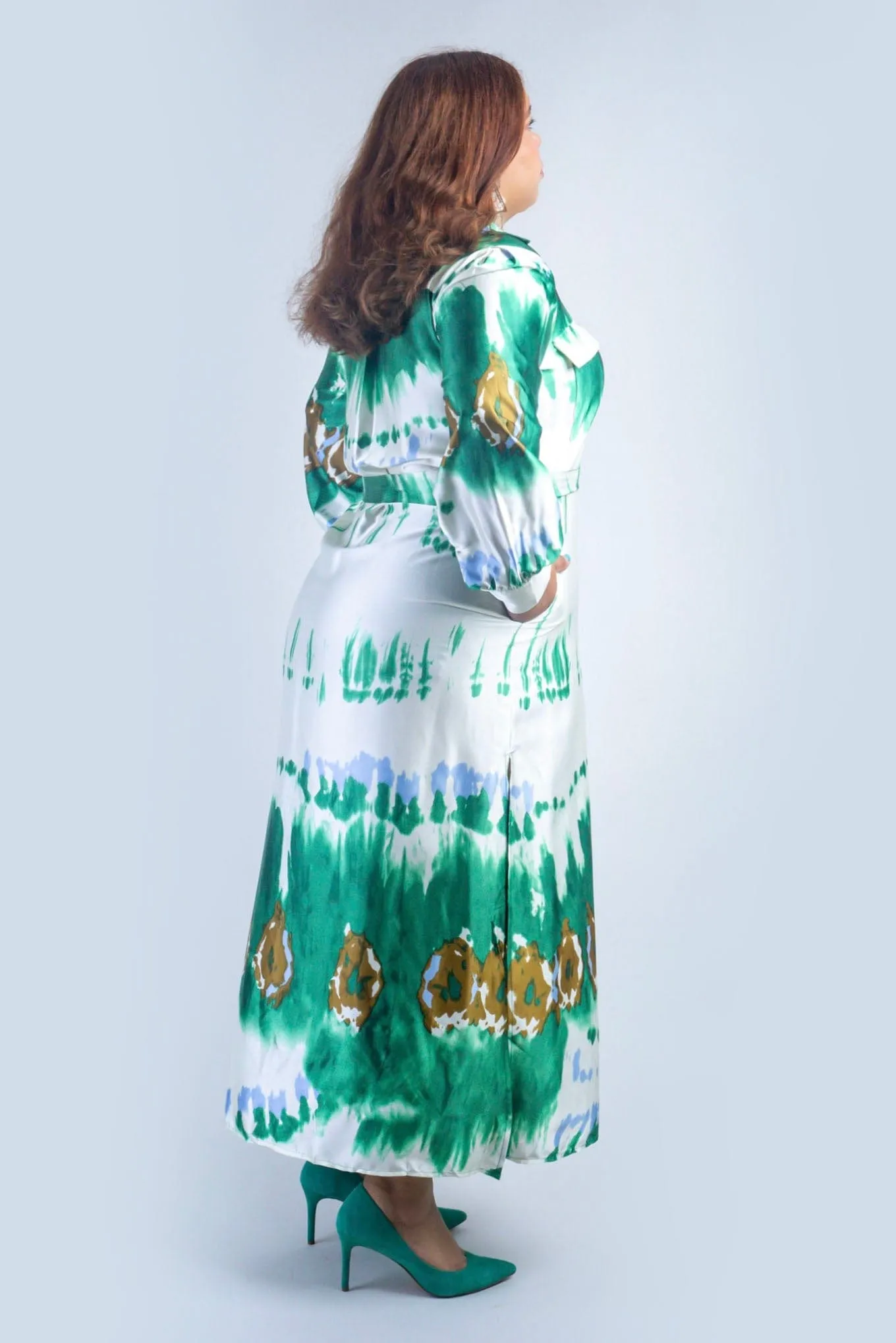 Plus Green Watercolor Maxi Shirt Dress