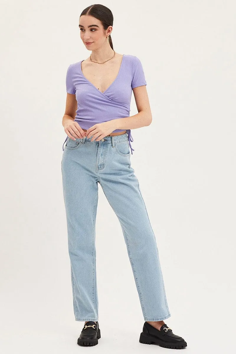 Purple Top Drawstring Wrap Neck