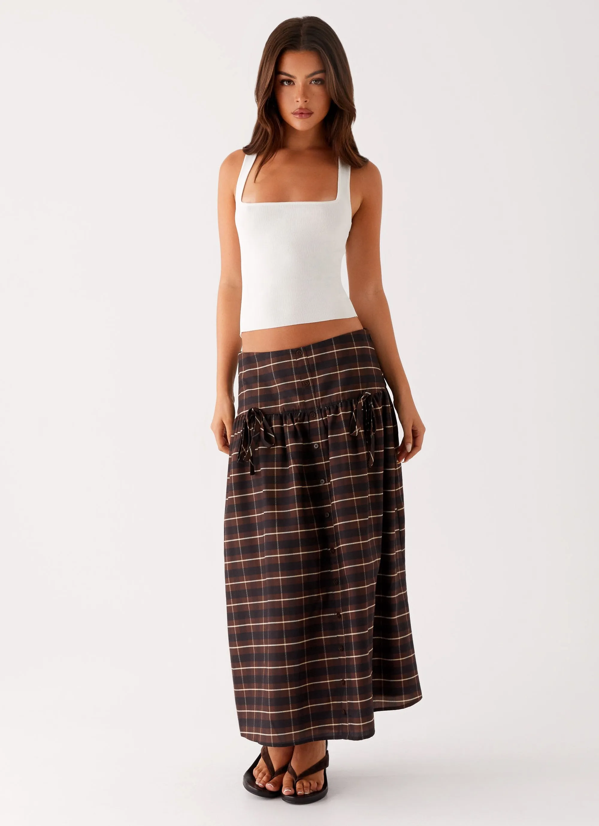 Quiet Places Midi Skirt - Chocolate Check
