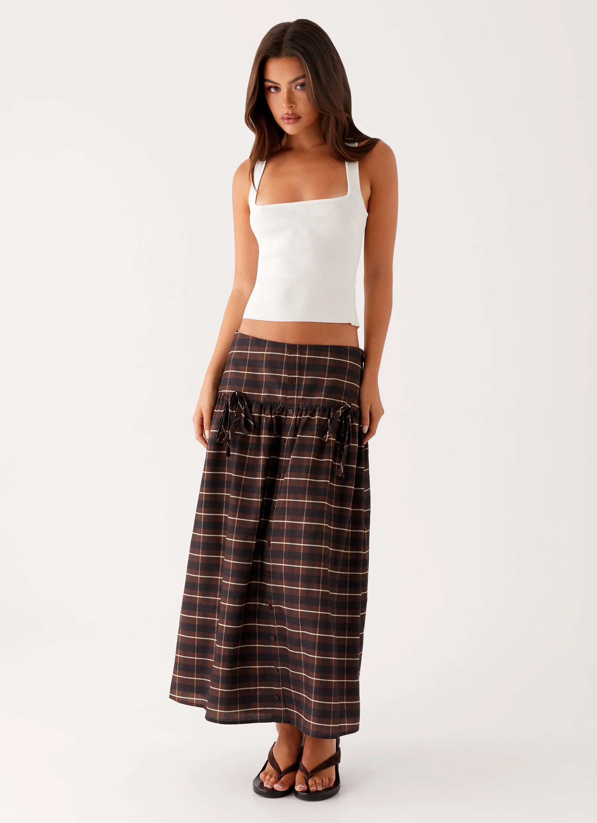 Quiet Places Midi Skirt - Chocolate Check