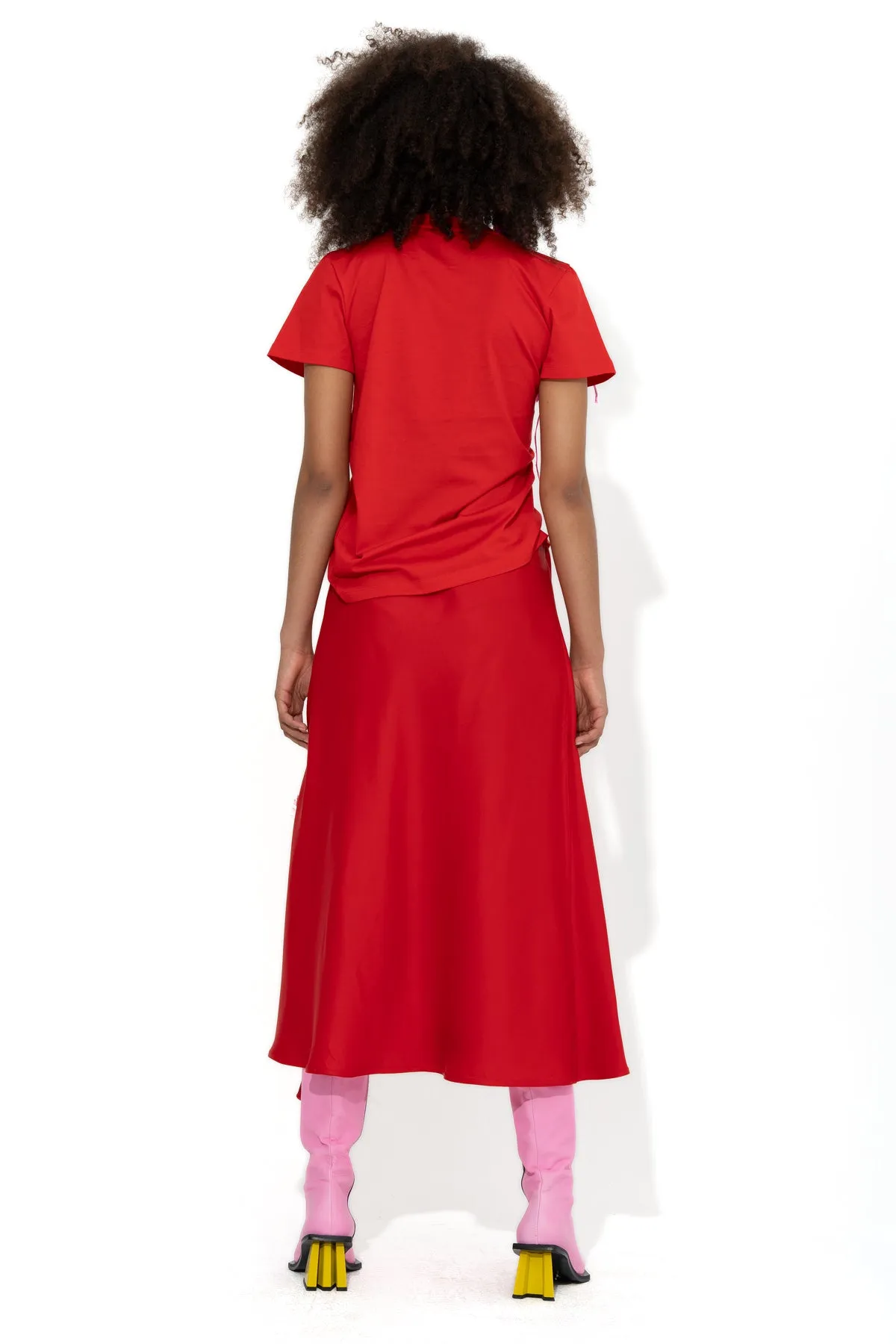 RED GATHERED T-SHIRT