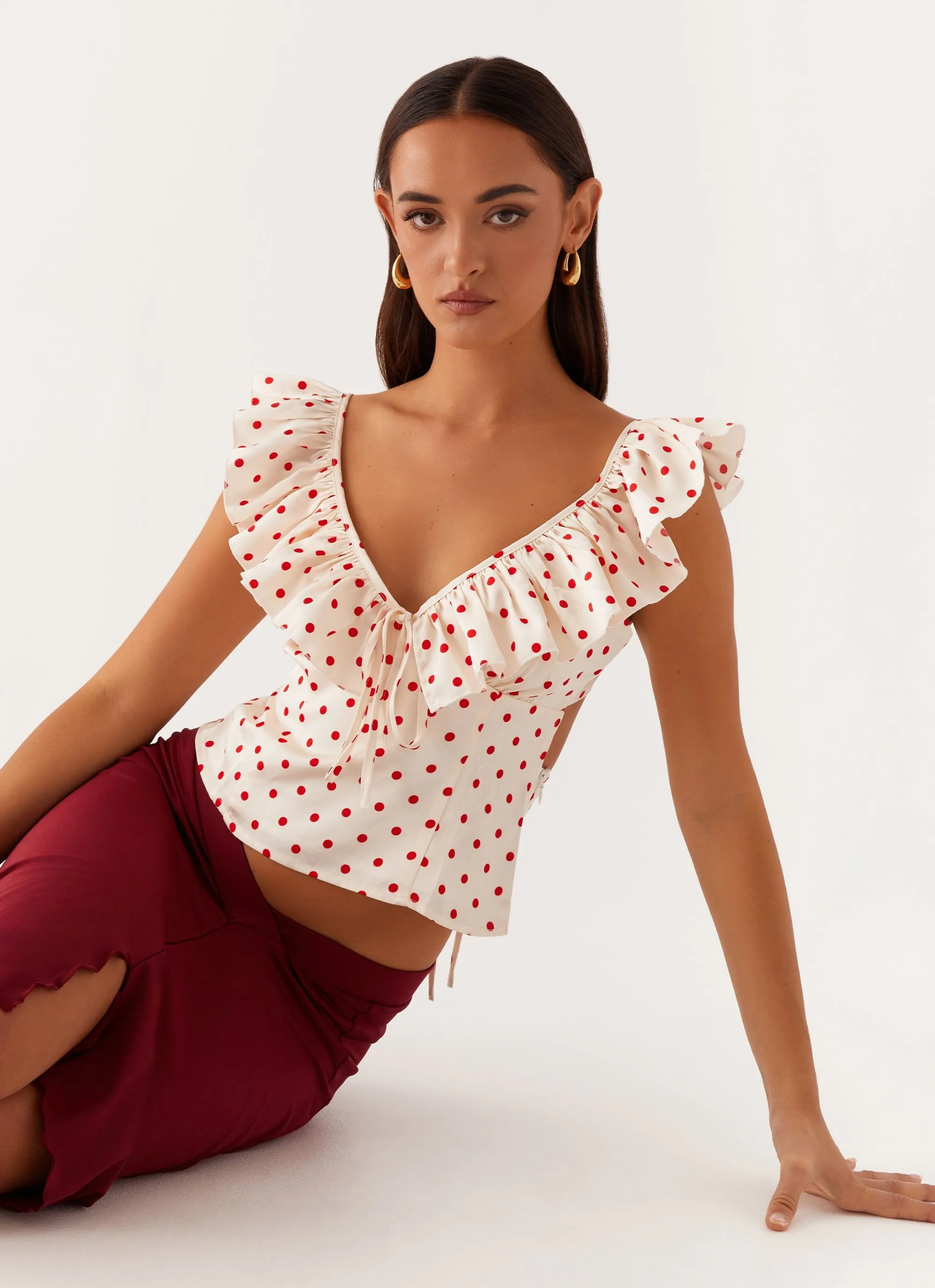 Regan Ruffle Top - Red Polka Dot