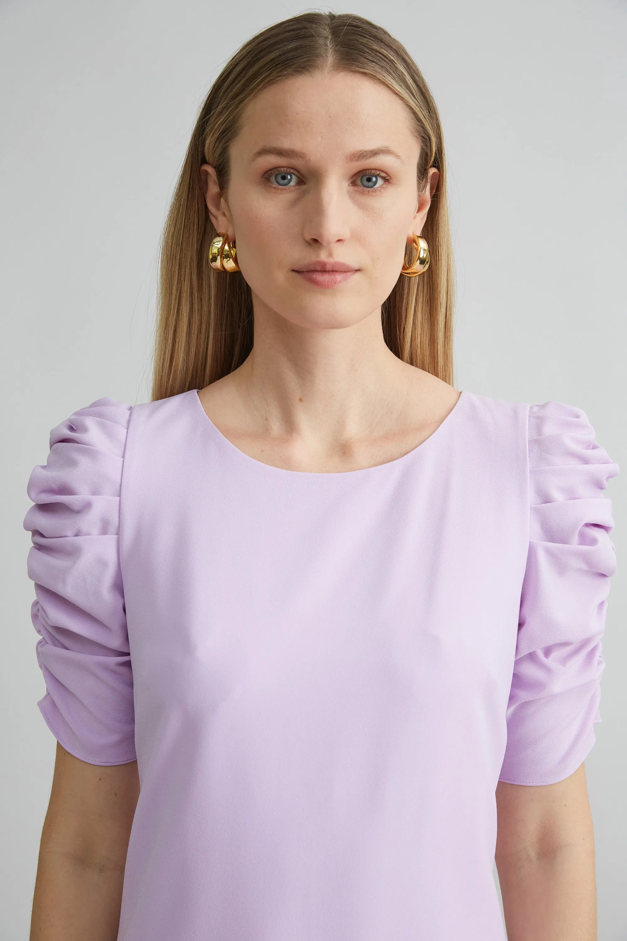 Ruched Sleeve Shift Dress