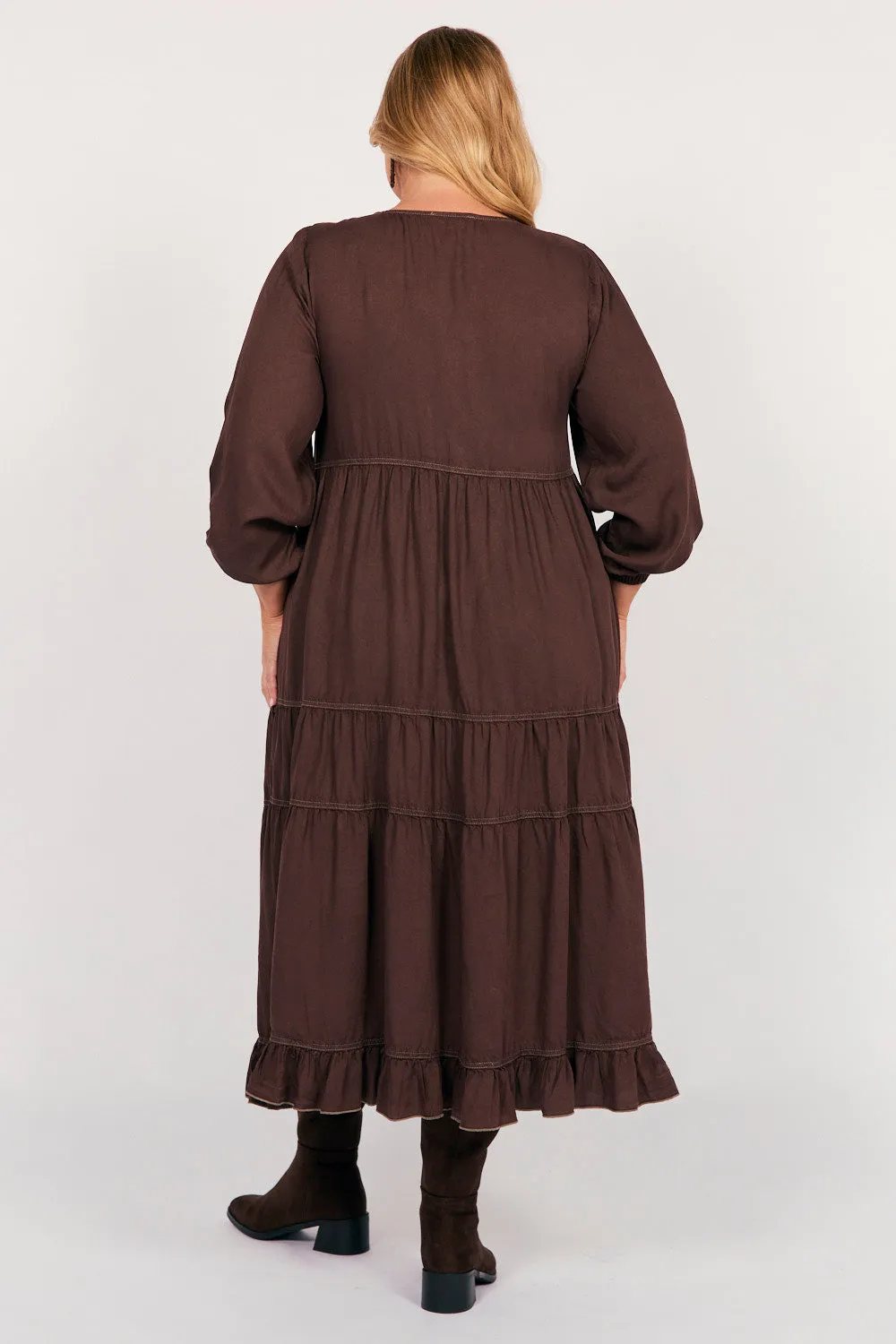 Sabre Tencel Maxi Dress in Chocolate