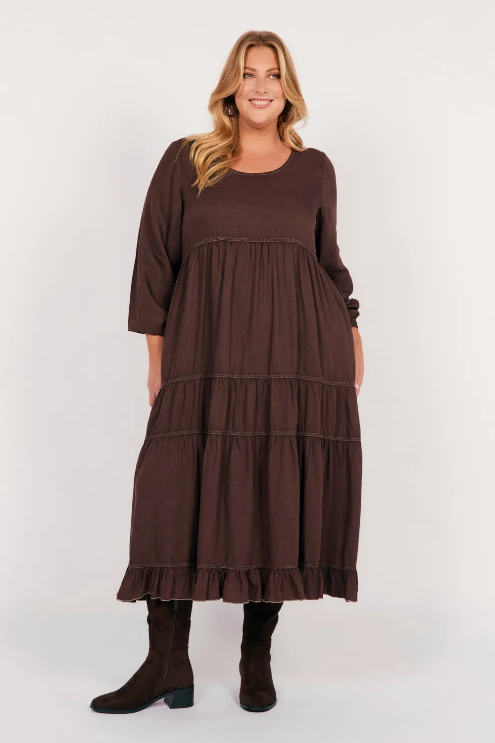 Sabre Tencel Maxi Dress in Chocolate