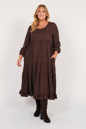 Sabre Tencel Maxi Dress in Chocolate