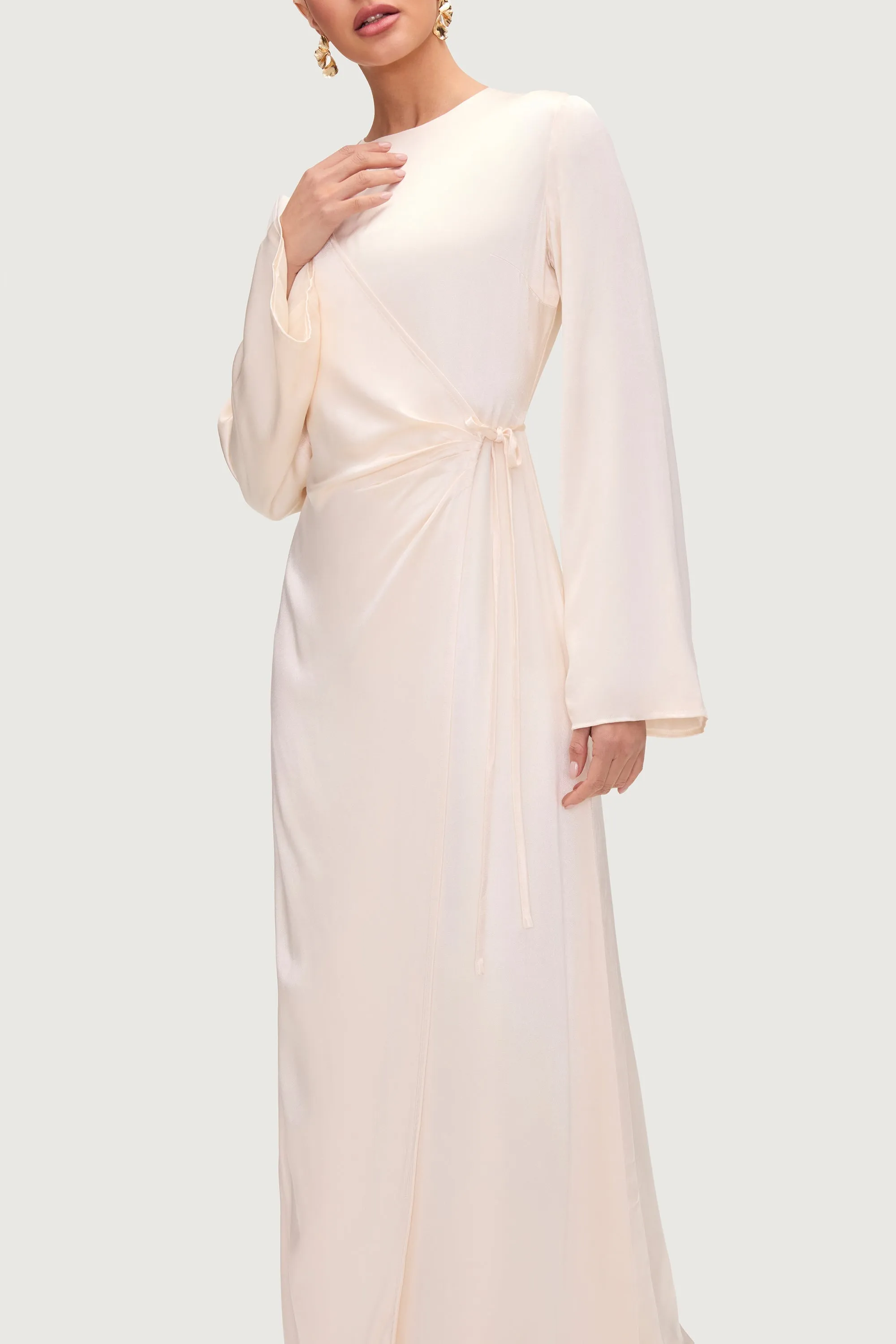 Samiya Silk Wrap Maxi Dress - Pearl