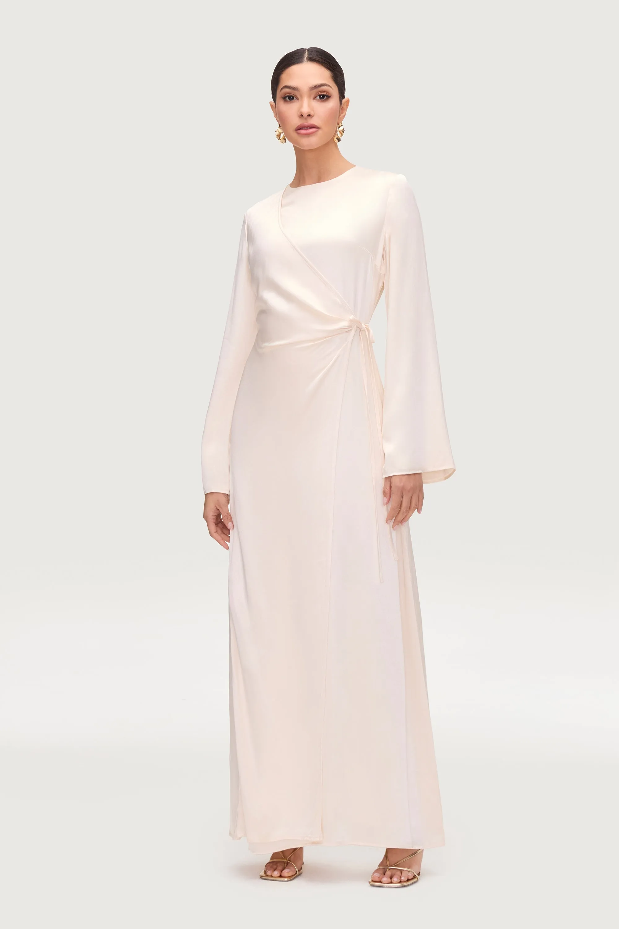 Samiya Silk Wrap Maxi Dress - Pearl